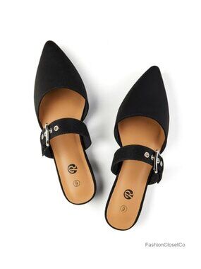 Women's Pointed Toe Suede Mules Adjustable Strap Backless Loafers